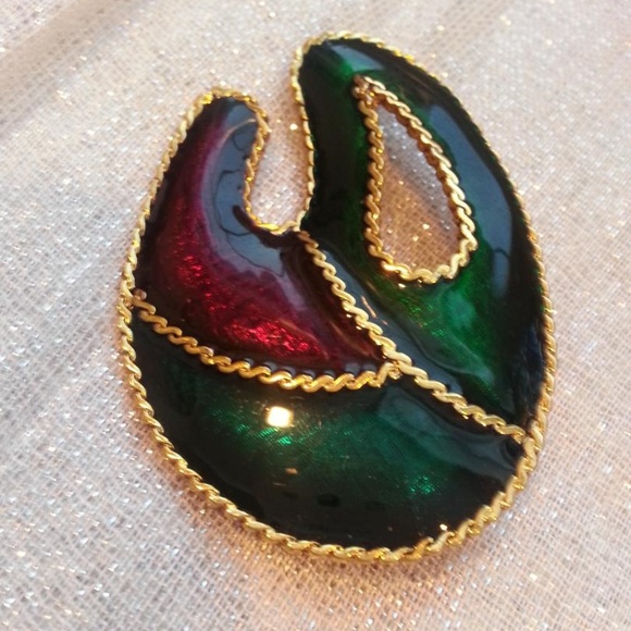 ♥️VINTAGE ARTISAN♥️Gold Plated Enamel Brooch - Picture 3 of 4